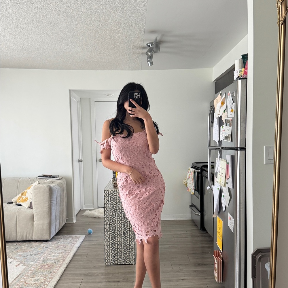 Elegant Lace Midi Dress in Pink